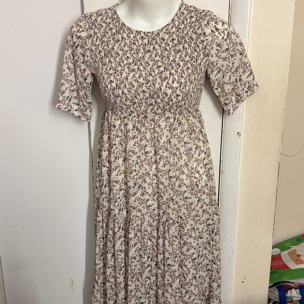 Sign Here Women's Floral Smocked Farmhouse Cottage Maxi Dress Lined Size Small